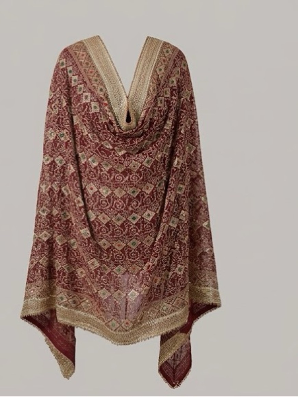 Luxury Maroon Georgette Chunni/Dupatta – Zardozi & Sequin Border | Size 82×38